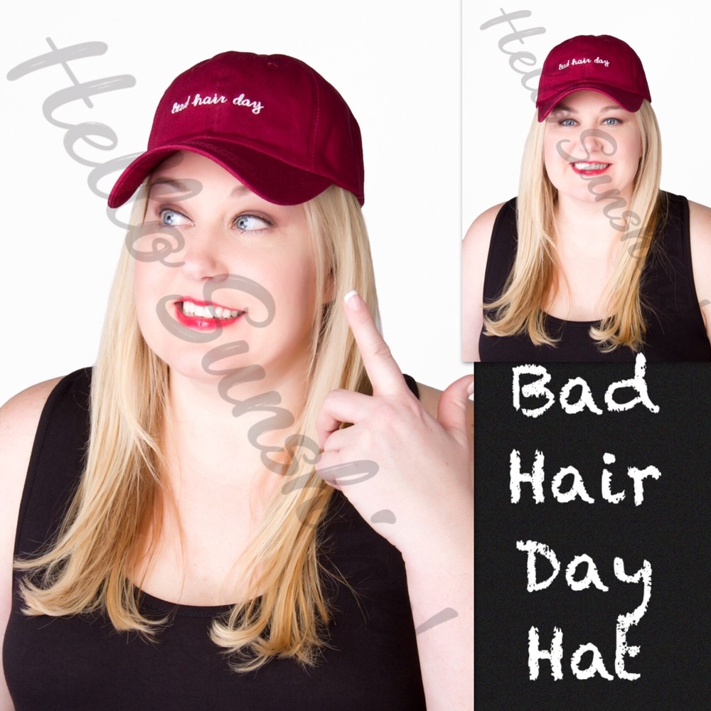 Bad Hair Day baseball cap. Burgundy. Adjustable